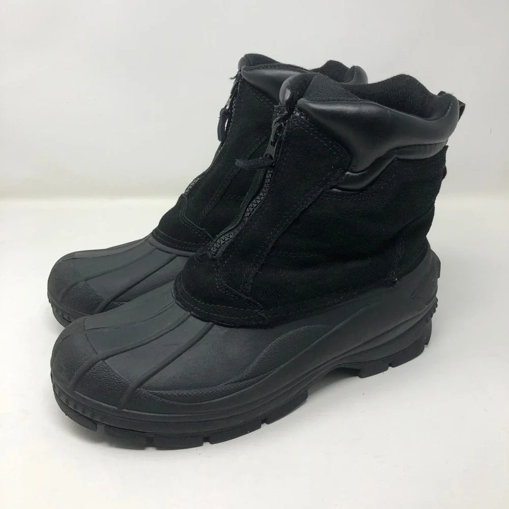 Elk Woods Slushy Snow Boots Mens 9 Black Suede Zip Outdoor Waterproof‎ Hiking